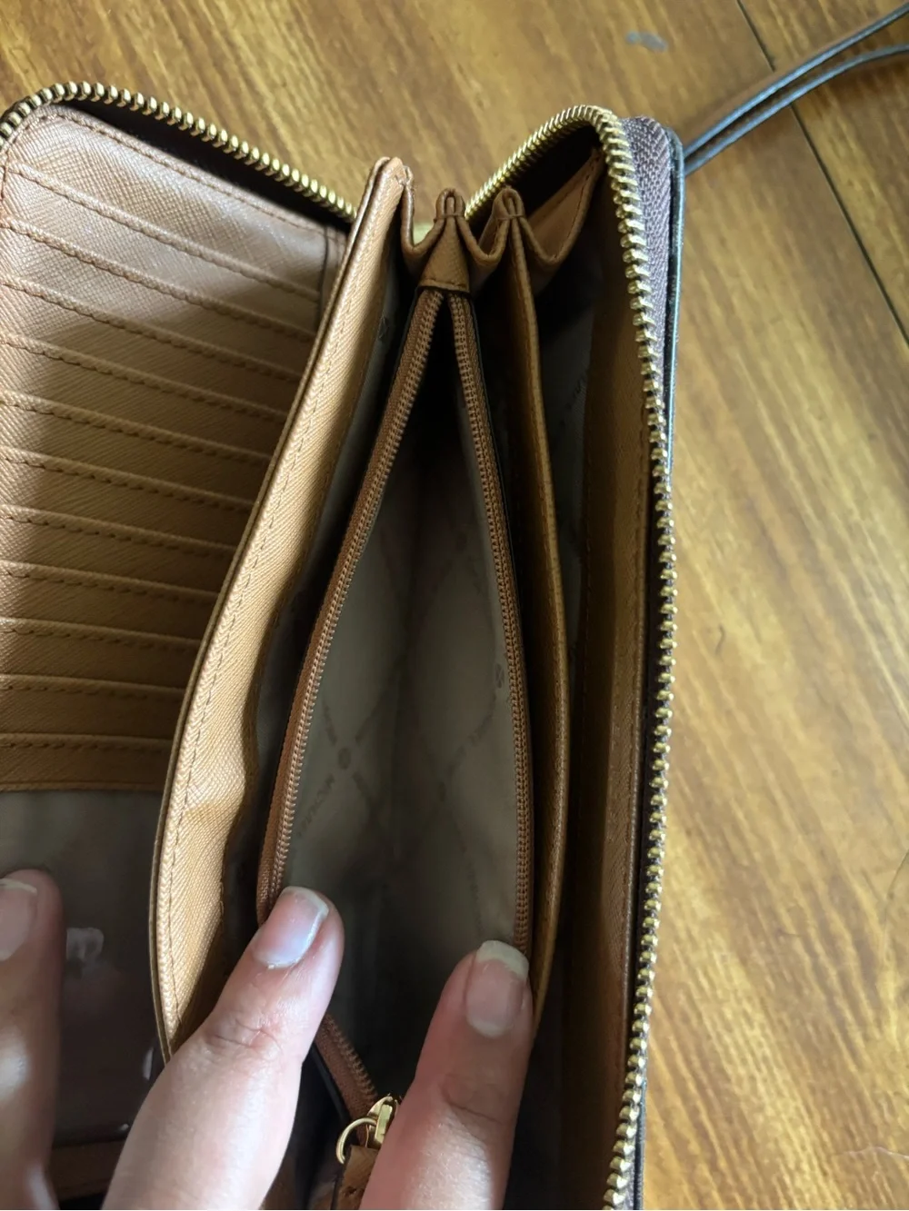 Michael Kors Dark Brown Zip-Around Wristlet Wallet with Gold Logo